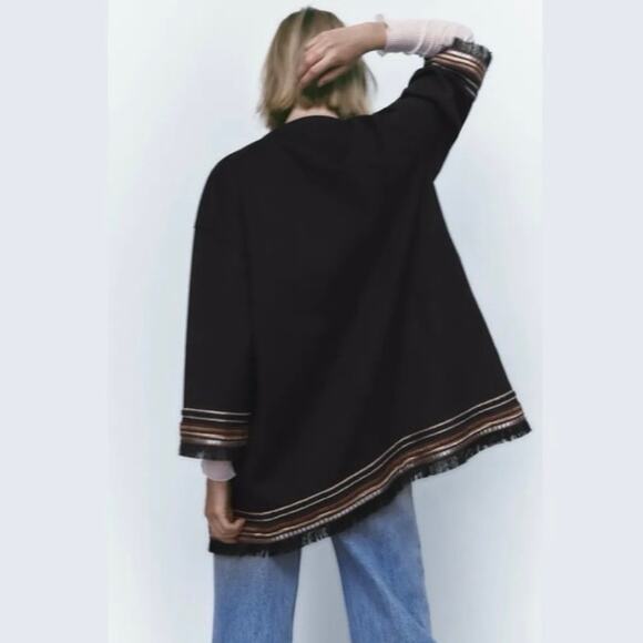 ZARA Women's L Combination Faux Suede Embroidered Jacket Boho Western Black - Picture 8 of 16